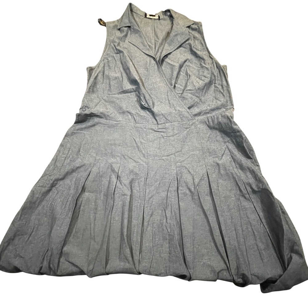 Jessica Howard Blue Sleeveless Pleated Wrap Dress Plus Size 18W Chambray Style